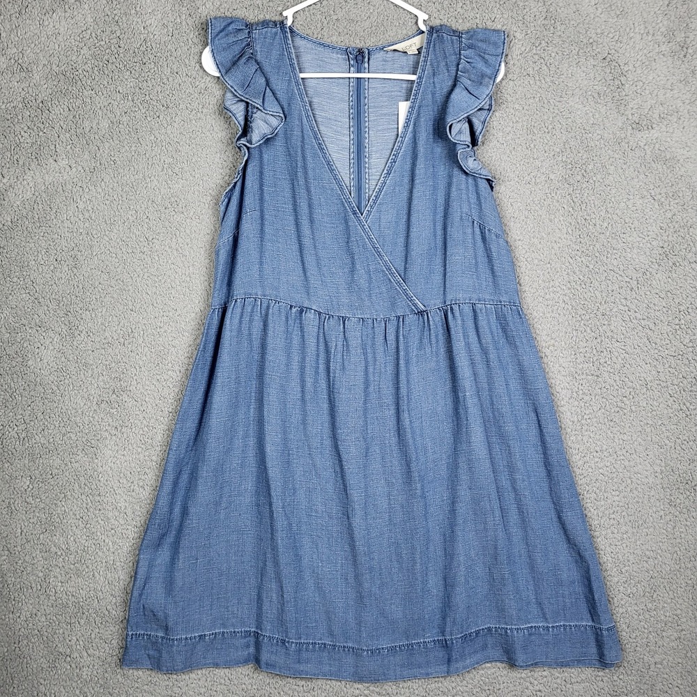 LOFT By Ann Taylor Women's blue V-neck ruffle sleeve Dress Size 6 NEW